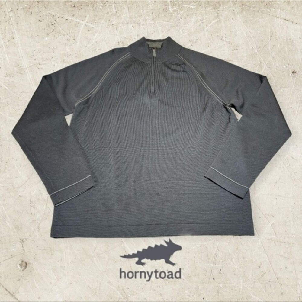 Horny Toad Quarter Zip Sweater Mens 100% Merino Wool Pullover Raglan Grey Large